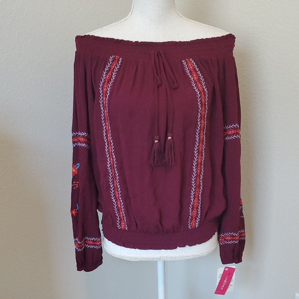 (3 For $20) Xhilaration Deep Burgandy Off-Shoulder Top